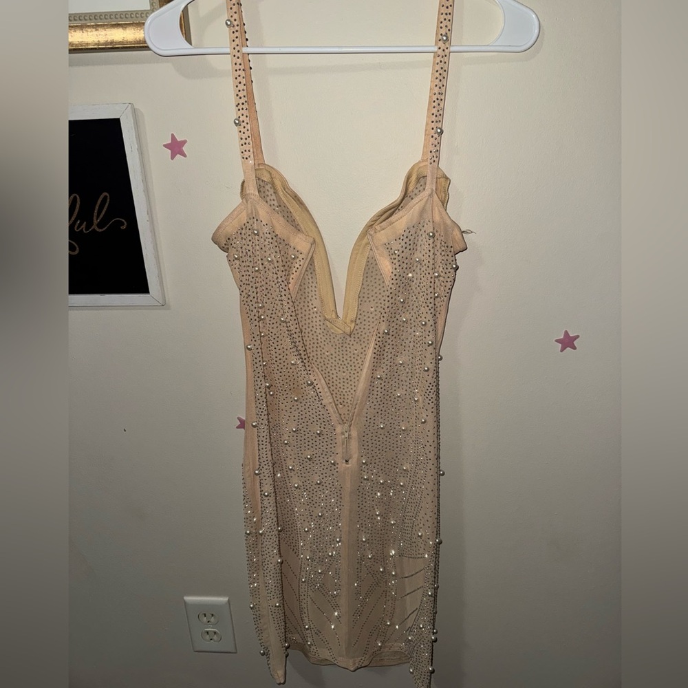 Elegant Beige Embellished Dress